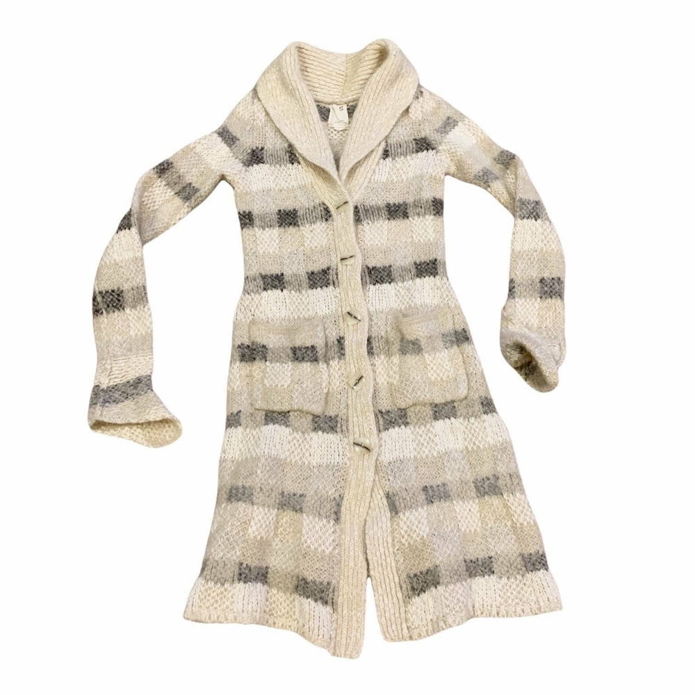 Anthro Far Away From Close Plaid Striped Mohair Cardigan Duster Sweater